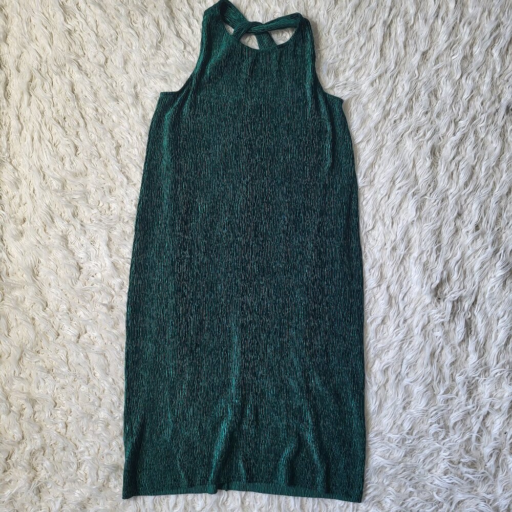 Anthropologie Maeve Small Twist Back Velvet Textured Midi Dress Emerald Green - Picture 2 of 10